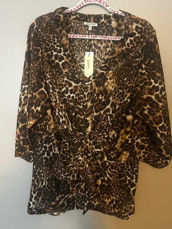 Tops - Vintage Style Leopard Print Knot-Front Women’s Top - Brown
